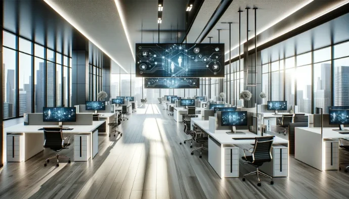 Espacio de trabajo moderno de consultoría tecnológica