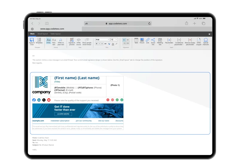Editor visual de plantillas de firma